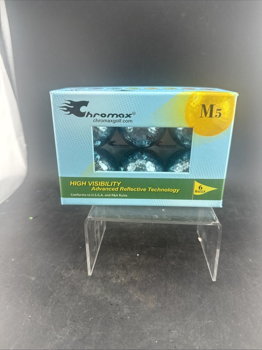 Chromax M5 Metallic Blue Golf Balls High Visibility Reflective 6 Pack Box